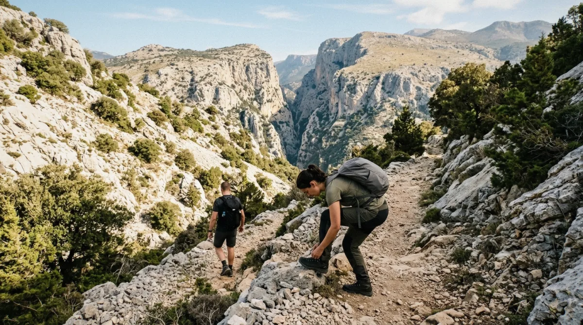 Mountain road access to the Supramonte and Gorropu canyon trailhead in eastern Sardinia